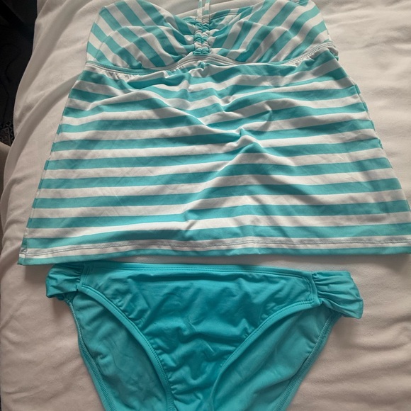 Mossimo Supply Co. Other - Mossimo Supply Co. Turquoise & White Striped Swim Tankini with Solid Bottom